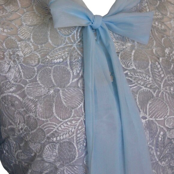 Light blue lace midi dress with tie on neck bow - Picture 2 of 4